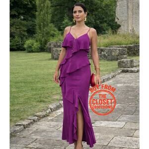 ZARA Blogger Fave Linen Blend Ruffle Midi Dress NWT